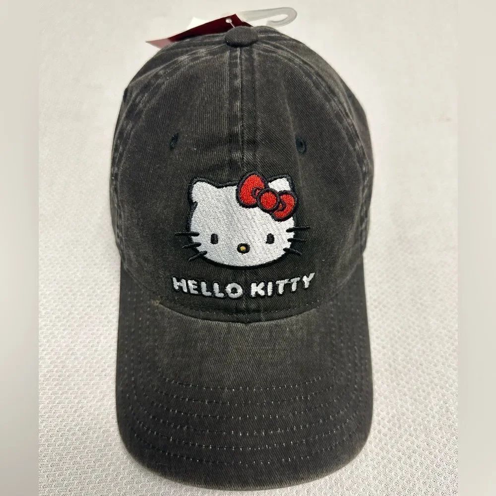 Hello Kitty OS Black Vintage Wash Denim Embroidered Cap